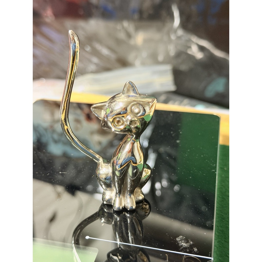 Vintage Hand Blown Clear Glass Cat Figurine Small Decorative‎ Art Glass